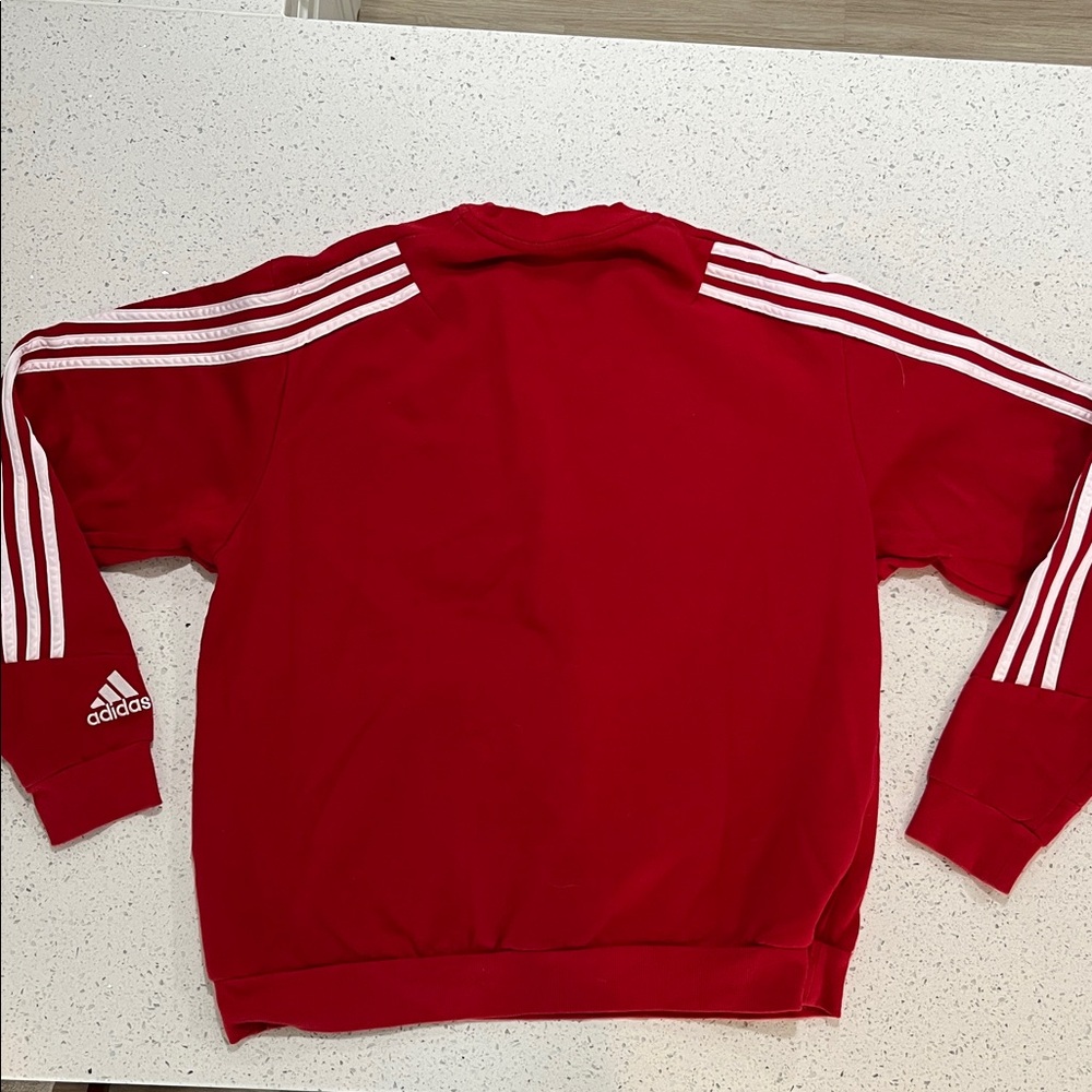 adidas Red University of Nebraska Crewneck Sweater with White Stripes - Picture 2 of 3